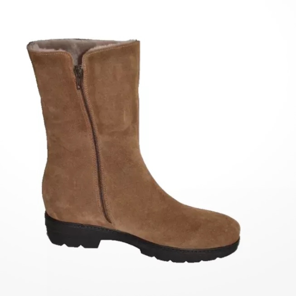 NEW La Canadienne Vogue Suede Shearling boots women size 9 Tan